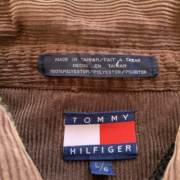 VTG Tommy Hilfiger Fleece Sweater Mens Large Relaxed Fit Corduroy Collar Plaid - Picture 5 of 13